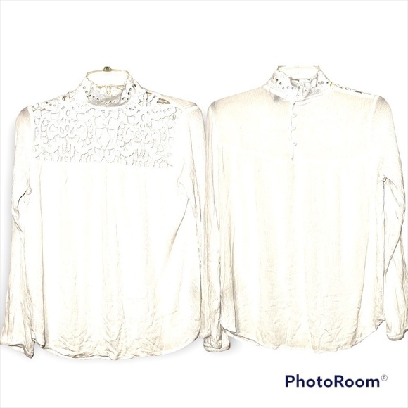 🌐 WHO WHAT WEAR LACE SHEER BLOUSE floral crochet white Doile summer airy - Picture 3 of 4